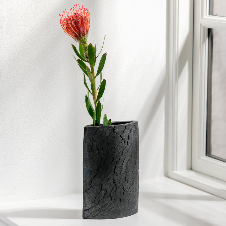 Gundula Sommerer, Raku Vase, oval | schwarz (GS192)