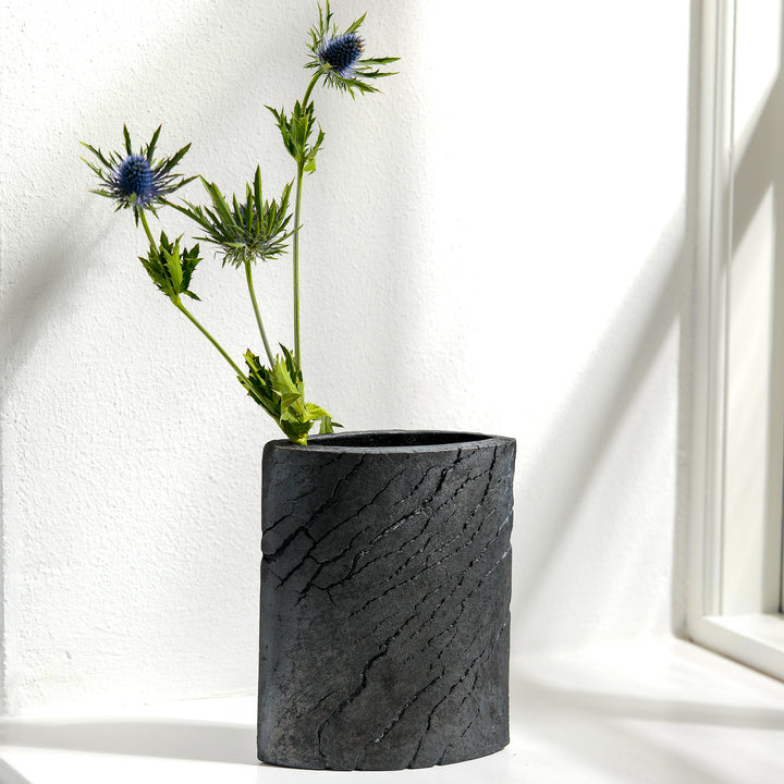 Gundula Sommerer, Raku Vase, oval | schwarz (GS191)