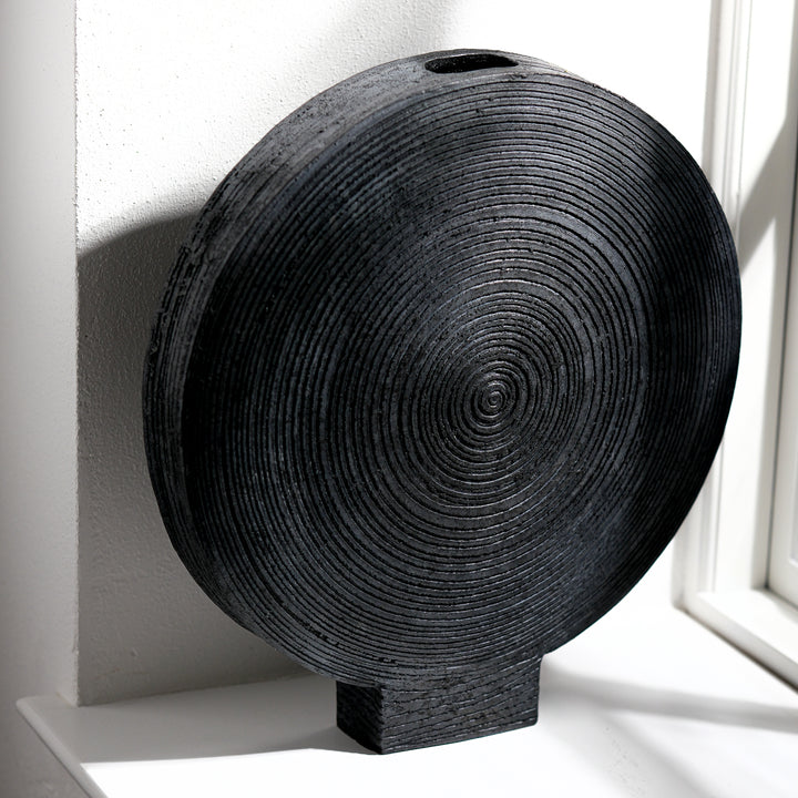 Gundula Sommerer, Raku Vase, rund, Ø 37 cm | schwarz (GS204)