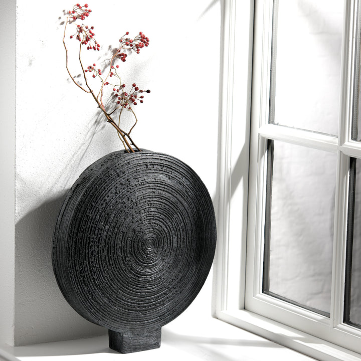 Gundula Sommerer, Raku Vase, rund, Ø 37 cm | schwarz (GS201)