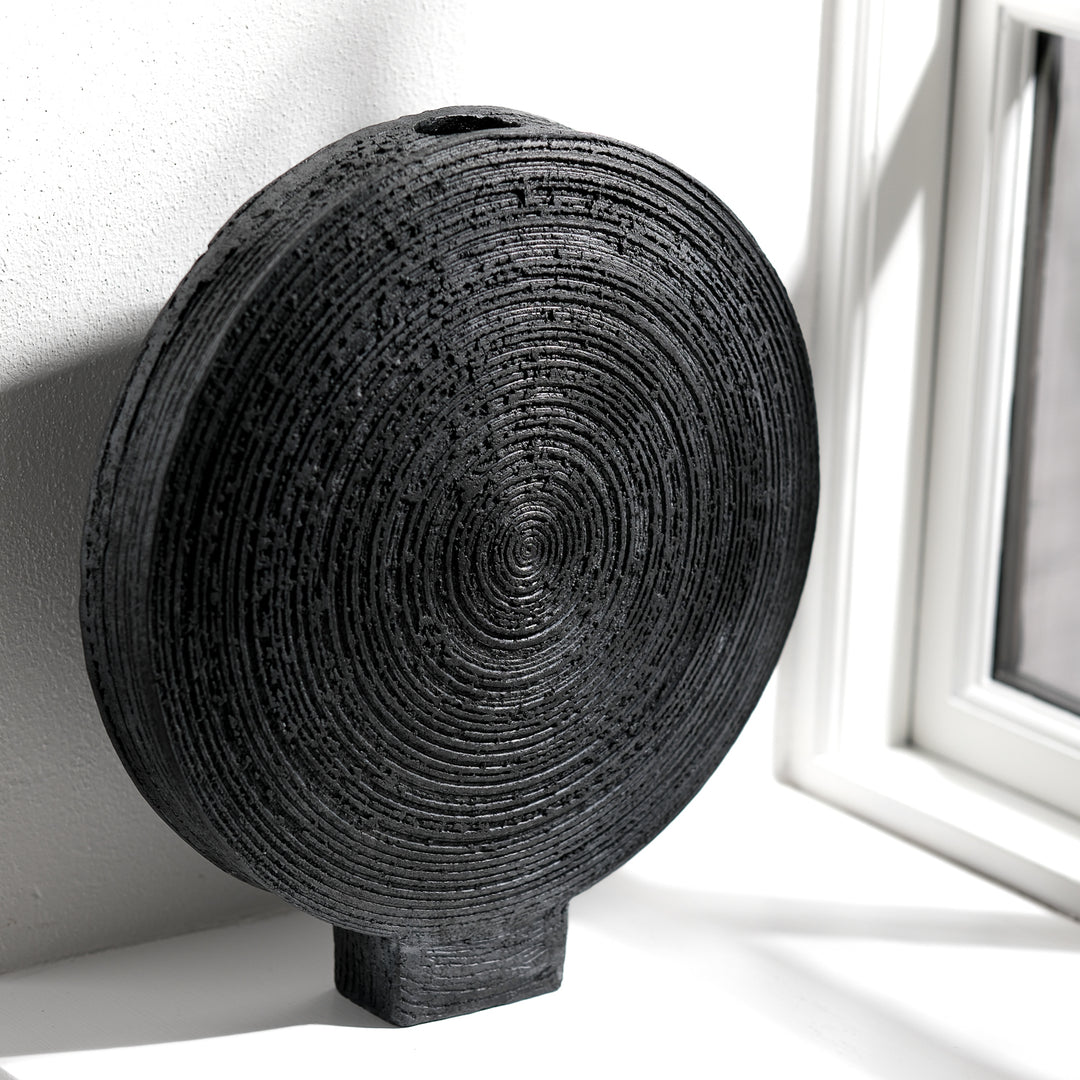 Gundula Sommerer, Raku Vase, rund, Ø 37 cm | schwarz (GS201)