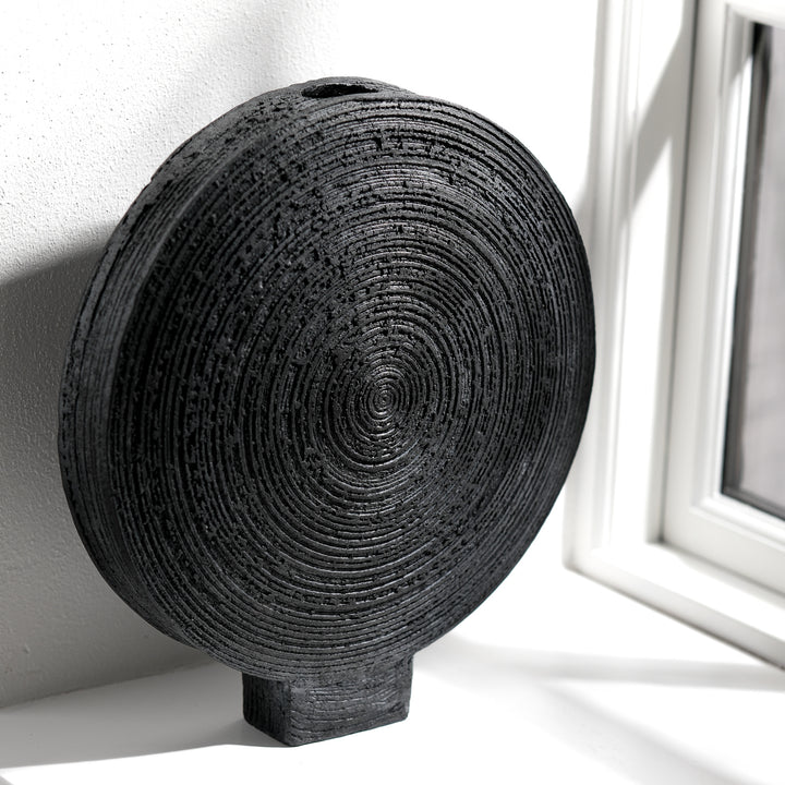 Gundula Sommerer, Raku Vase, rund, Ø 37 cm | schwarz (GS201)