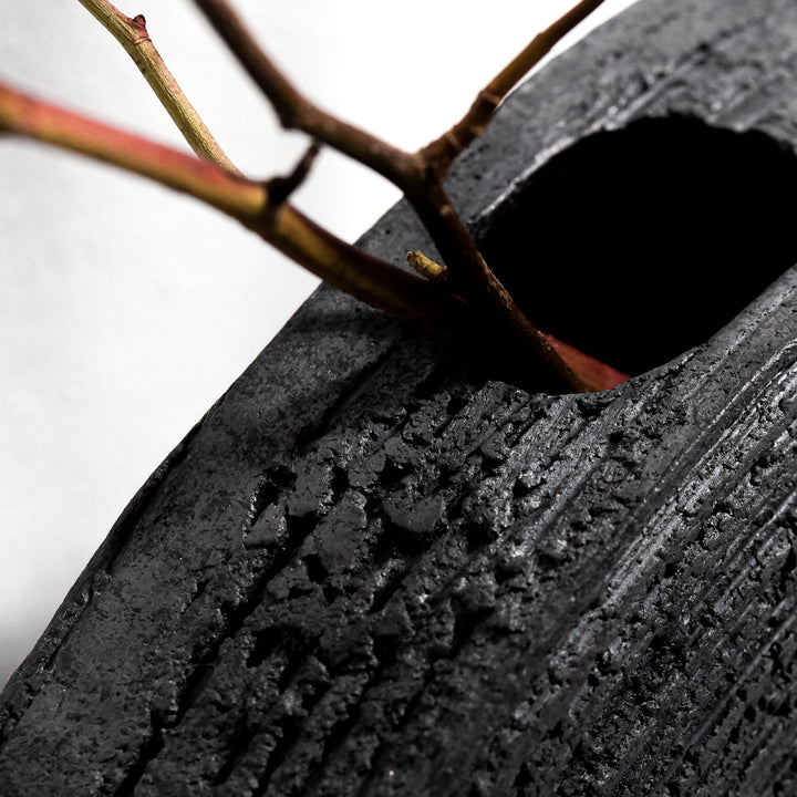 Gundula Sommerer, Raku Vase, rund, Ø 37 cm | schwarz (GS201)