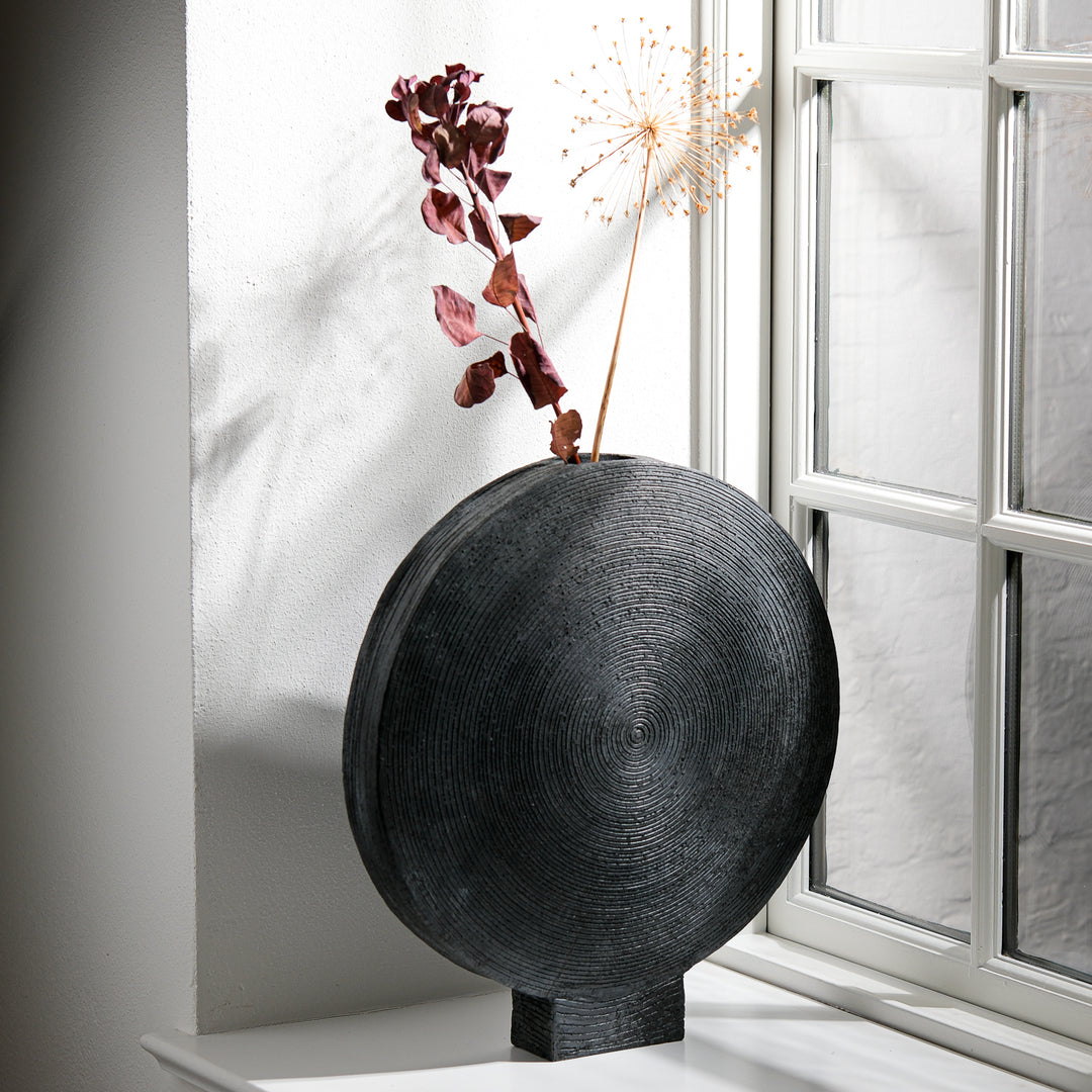 Gundula Sommerer, Raku vase, round, Ø 37 cm | black (GS203)