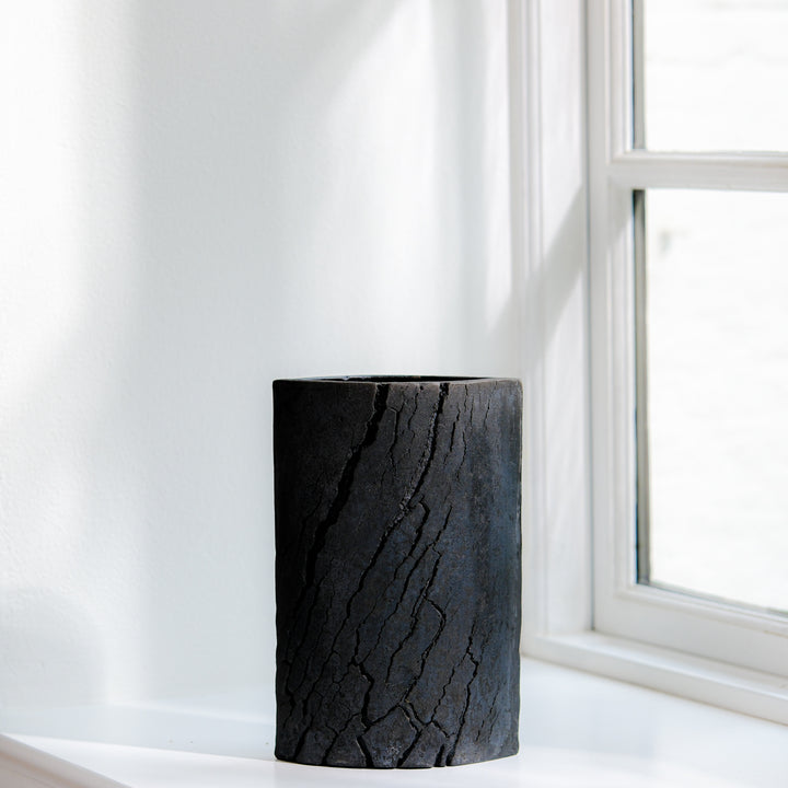 Gundula Sommerer, Raku Vase | schwarz, oval (RP144)