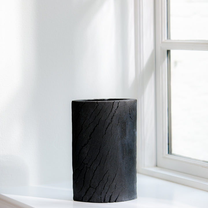 Gundula Sommerer, Raku Vase | schwarz, oval (RP144)
