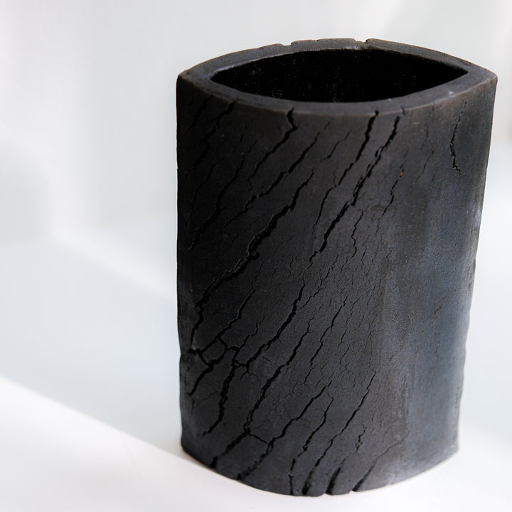 Gundula Sommerer, Raku Vase | schwarz, oval (RP144)