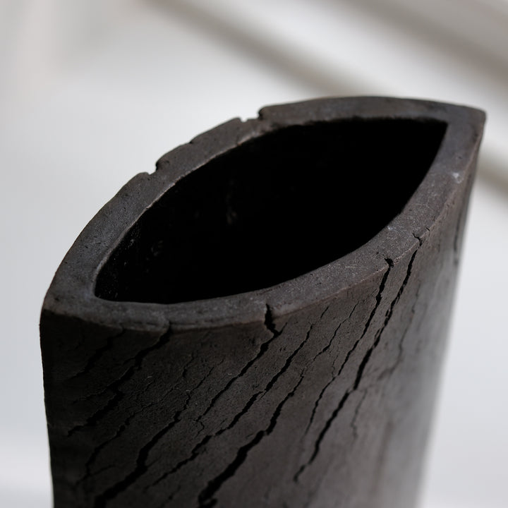 Gundula Sommerer, Raku Vase | schwarz, oval (RP144)