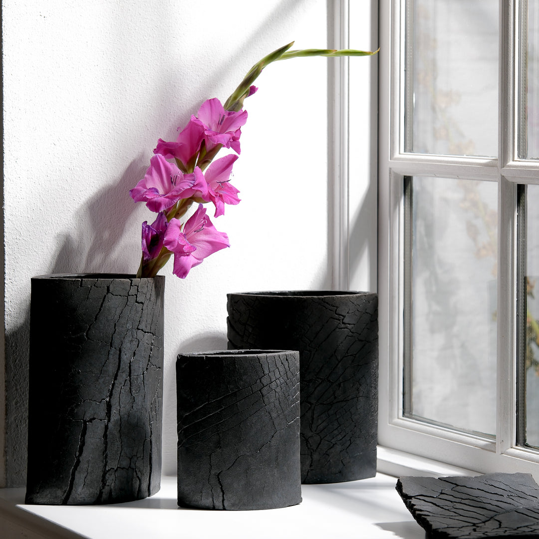 Gundula Sommerer, Raku Vase, oval | schwarz (GS163)