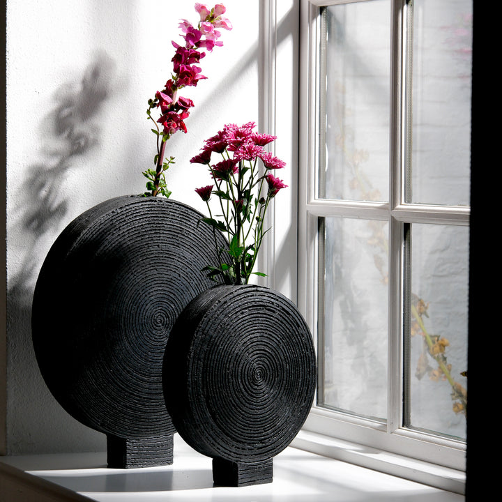 Gundula Sommerer, Raku Vase, rund, Ø 26cm | schwarz (GS165)