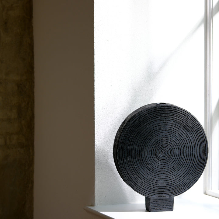 Gundula Sommerer, Raku Vase, rund, Ø 30 cm | schwarz (GS167)