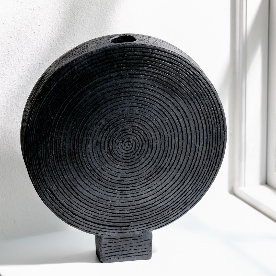 Gundula Sommerer, Raku Vase, rund, Ø 30 cm | schwarz (GS167)