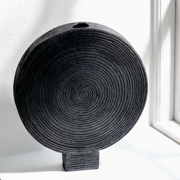 Gundula Sommerer, Raku Vase, rund, Ø 30 cm | schwarz (GS167)