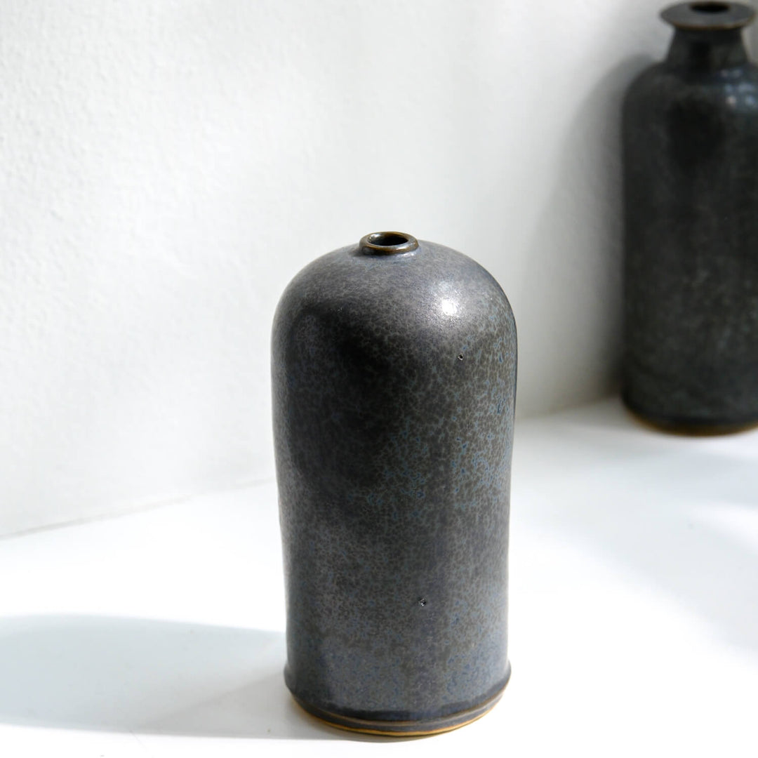 Jun Hojo, Vase dunkelgrau | Japanische Keramik aus Mashiko (JH01)