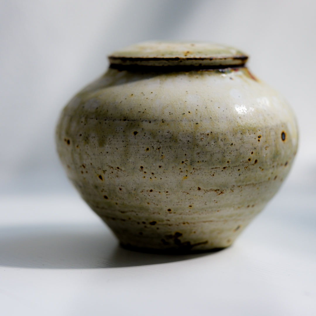 Marco Minetti, ceramic tea caddy with lid, greenish | ash glaze (MM06)