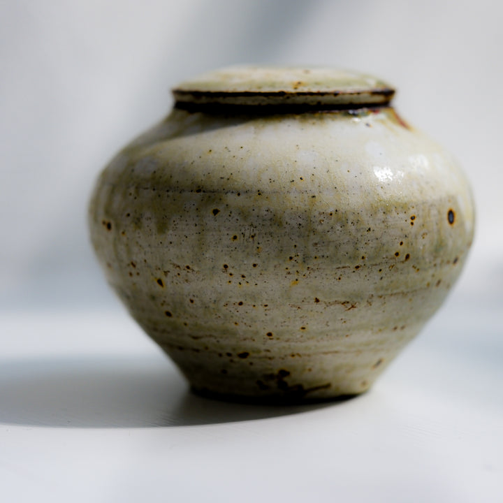 Marco Minetti, ceramic tea caddy with lid, greenish | ash glaze (MM06)