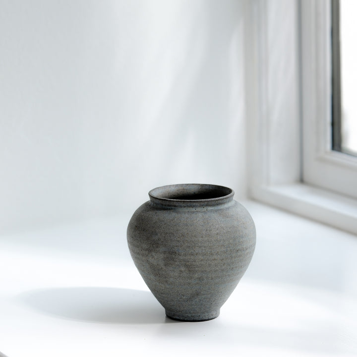 Saeam Kwon, ceramic, vase, Moon Jar, small | gray petrol (SK14)