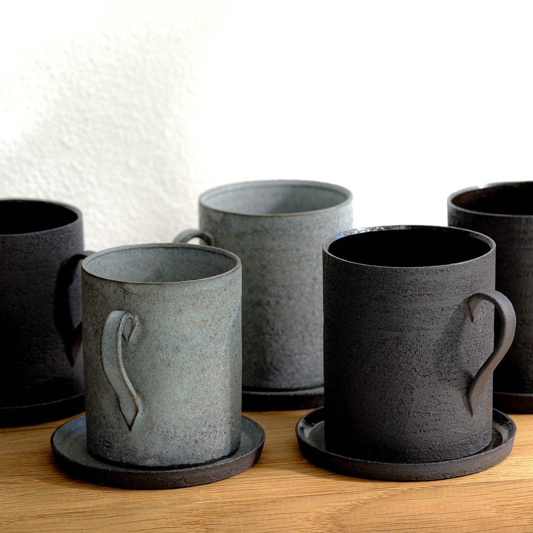 Saeam Kwon, ceramic, mug with saucer | gray petrol (SK09)