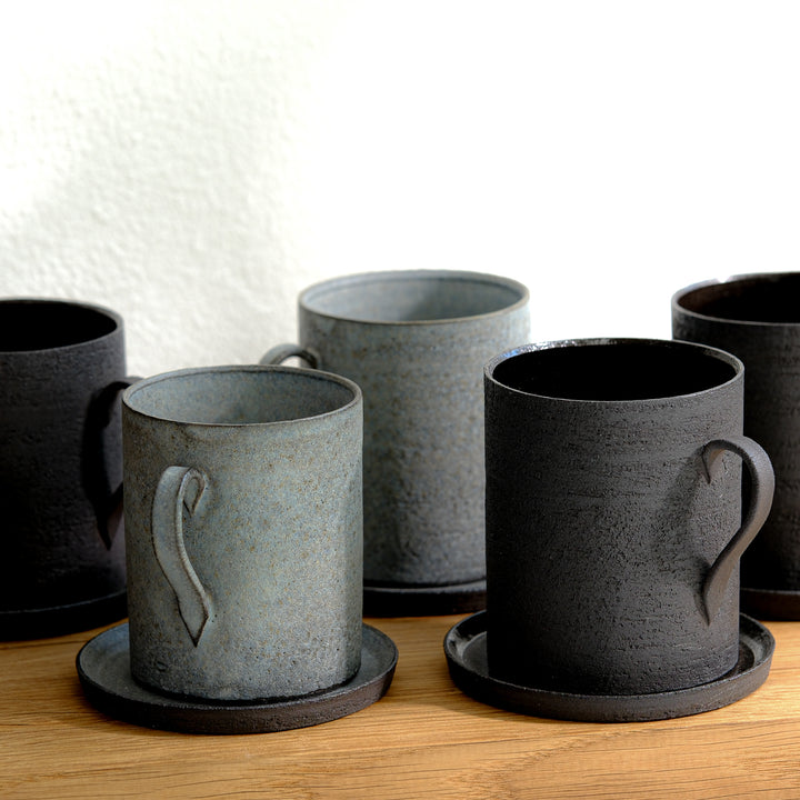 Saeam Kwon, ceramic, mug with saucer | gray petrol (SK09)