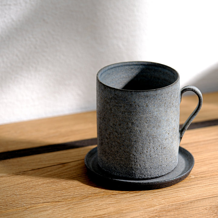 Saeam Kwon, ceramic, mug with saucer | gray petrol (SK09)