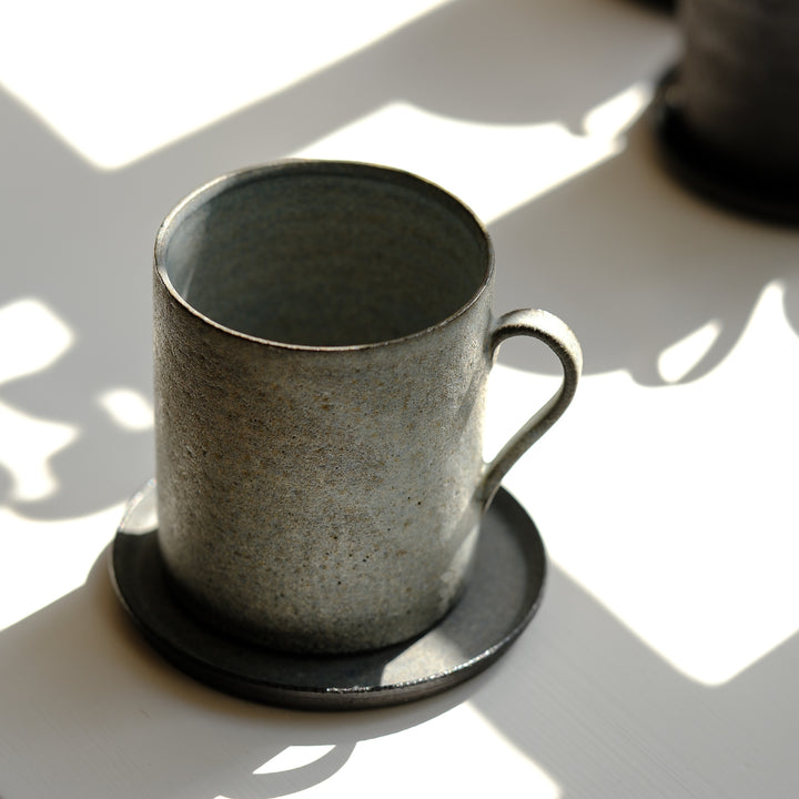 Saeam Kwon, ceramic, mug with saucer | gray petrol (SK09)