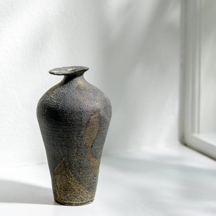 Toru Kikuchi, Vase geschwungen, grau | japanische Keramik (KT22)
