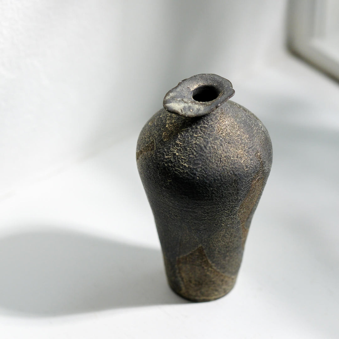 Toru Kikuchi, Vase geschwungen, grau | japanische Keramik (KT22)