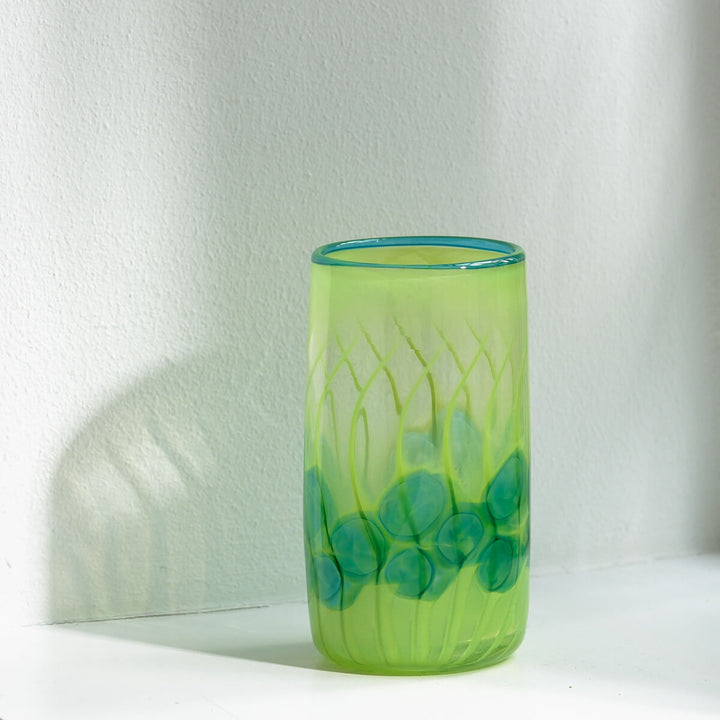 Barbara Ebner von Eschenbach, Glas Vase, 20 cm, zylindrisch | saatgrün-petrol (BE40)