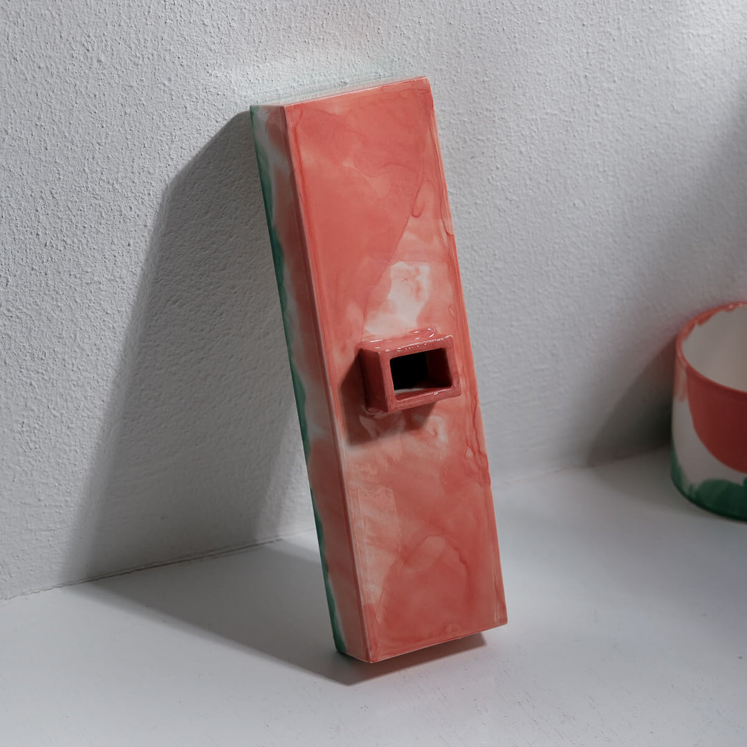 Masayoshi Oya, Vase, handgefertigt, Porzellan | orange grün (MO16)