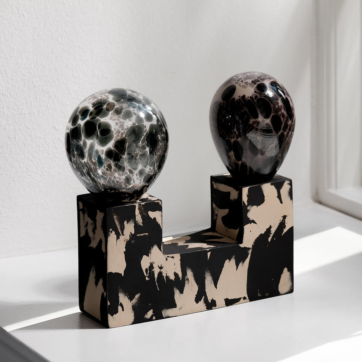Masayoshi Oya, Vase, handgefertigt, Steinzeug und Glas, Unikat | schwarz und beige (MO01)