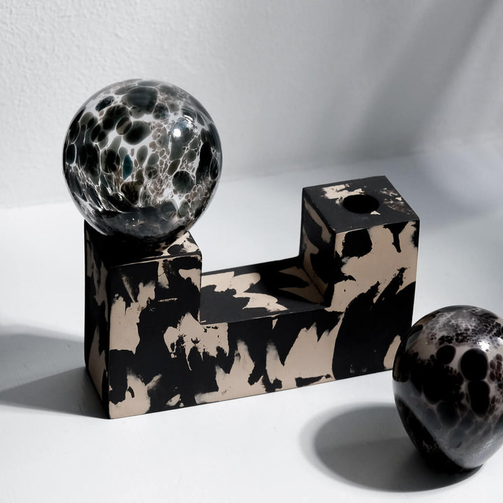 Masayoshi Oya, Vase, handgefertigt, Steinzeug und Glas, Unikat | schwarz und beige (MO01)
