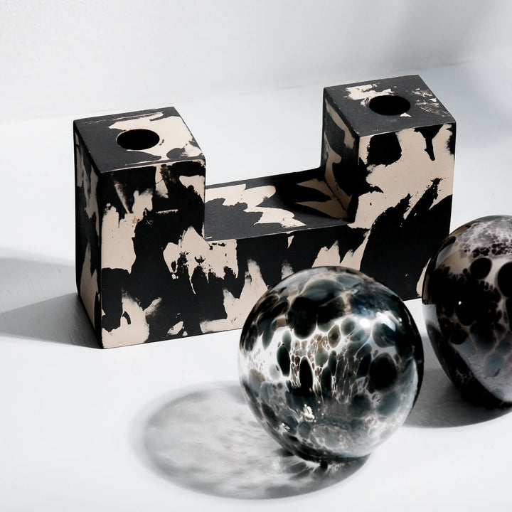 Masayoshi Oya, Vase, handgefertigt, Steinzeug und Glas, Unikat | schwarz und beige (MO01)
