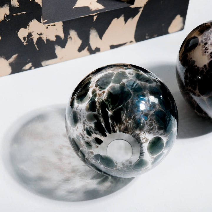 Masayoshi Oya, Vase, handgefertigt, Steinzeug und Glas, Unikat | schwarz und beige (MO01)