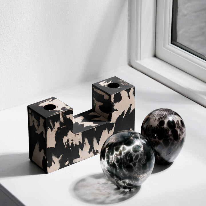 Masayoshi Oya, Vase, handgefertigt, Steinzeug und Glas, Unikat | schwarz und beige (MO01)