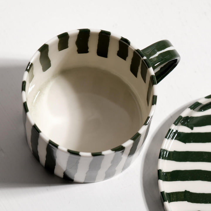 Masayoshi Oya, Tasse mit Untertasse, handgefertigt, Porzellan | grün (MO40)