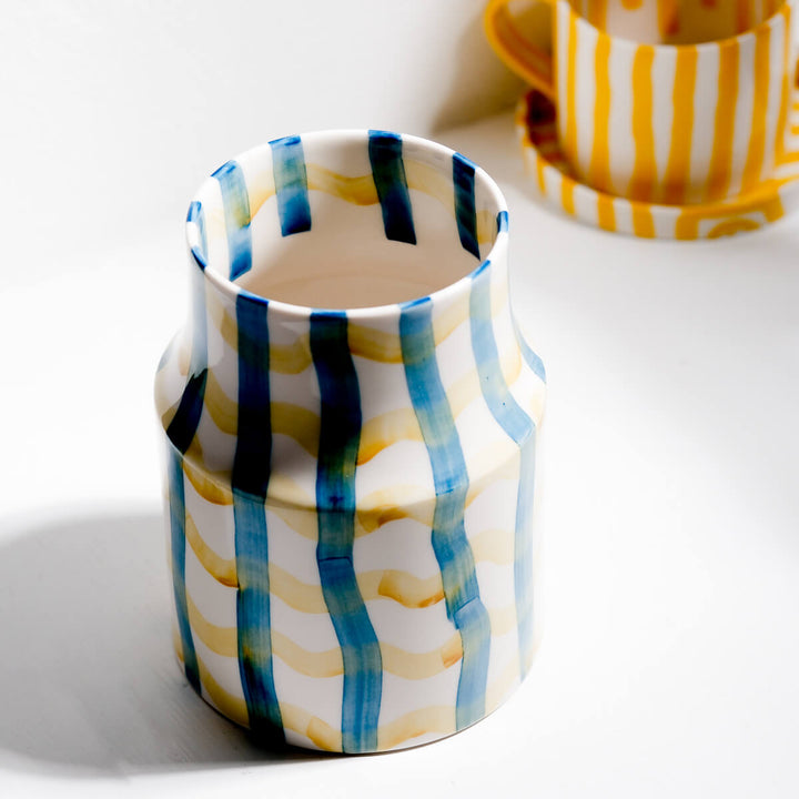 Masayoshi Oya, Vase, handgefertigt, Porzellan | blau gelb (MO15)