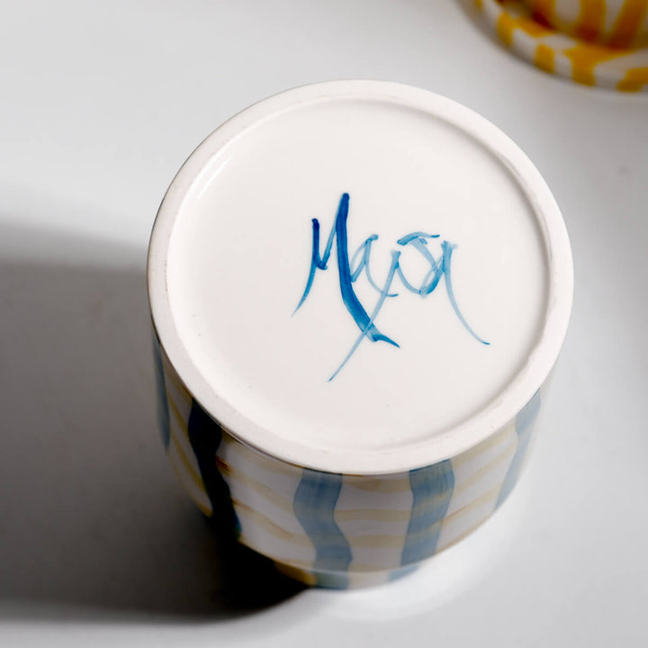 Masayoshi Oya, Vase, handgefertigt, Porzellan | blau gelb (MO15)