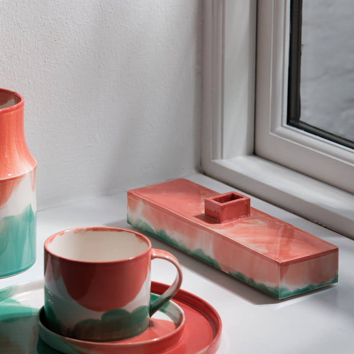 Masayoshi Oya, Vase, handgefertigt, Porzellan | orange grün (MO16)