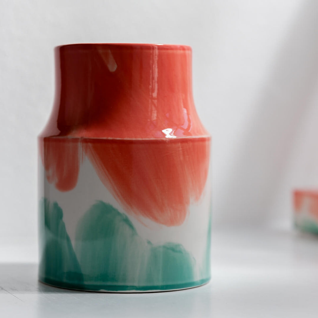 Masayoshi Oya, Vase, handgefertigt, Porzellan | orange grün (MO14)