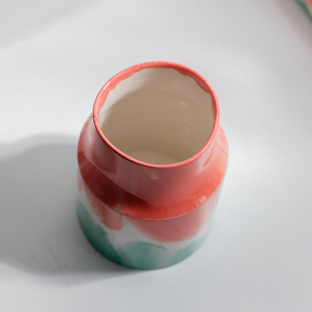 Masayoshi Oya, Vase, handgefertigt, Porzellan | orange grün (MO14)